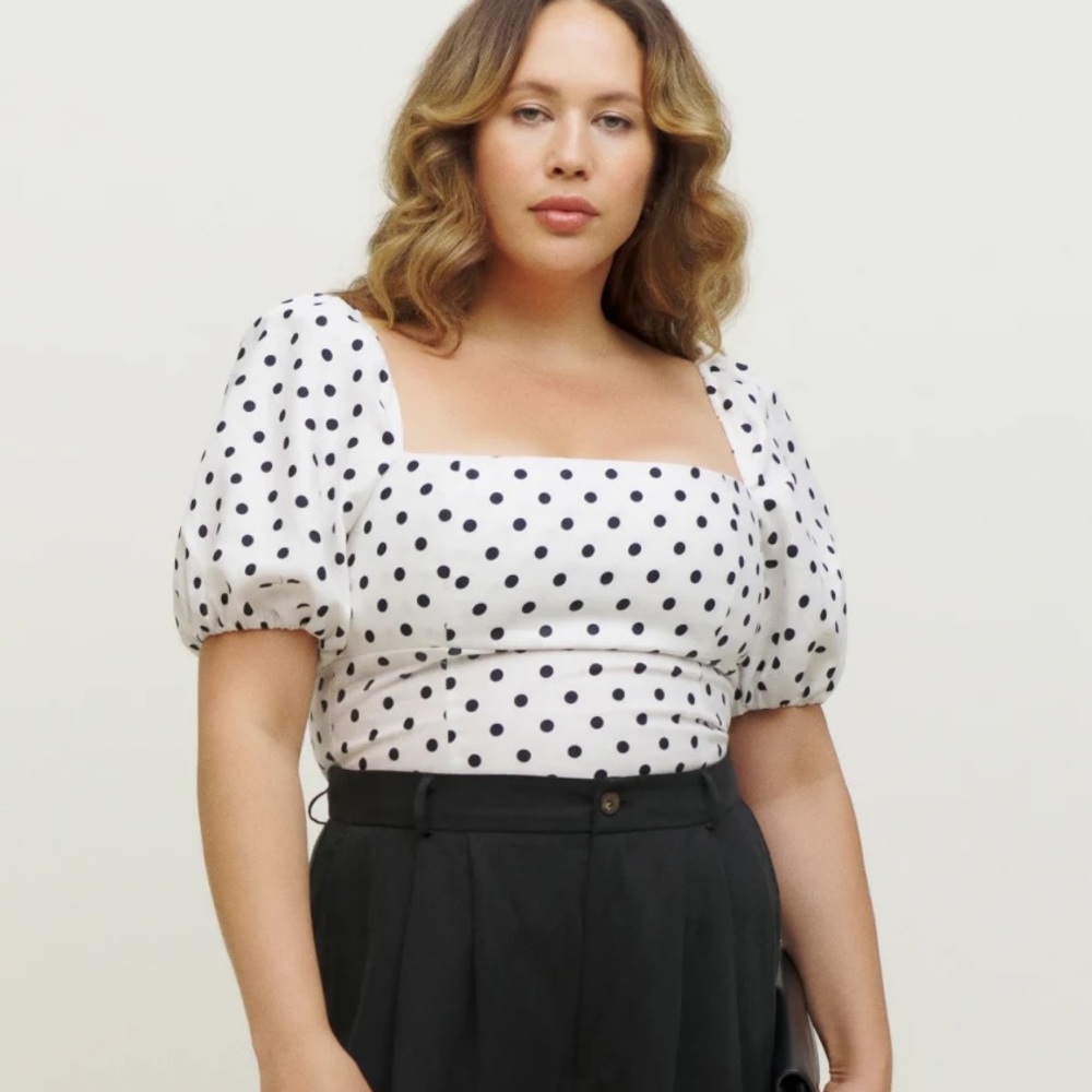 NWT Reformation Arancini Linen Top Malta polka dot 2